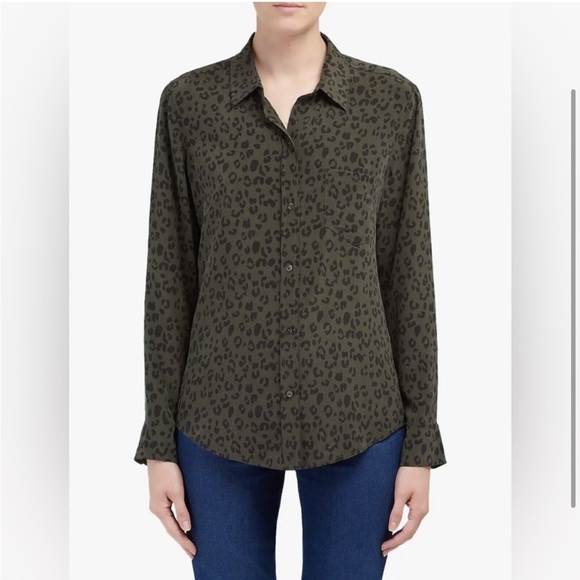 Rails Kate Olive Cheetah Button Down in Size Small 100% silk - Picture 2 of 6